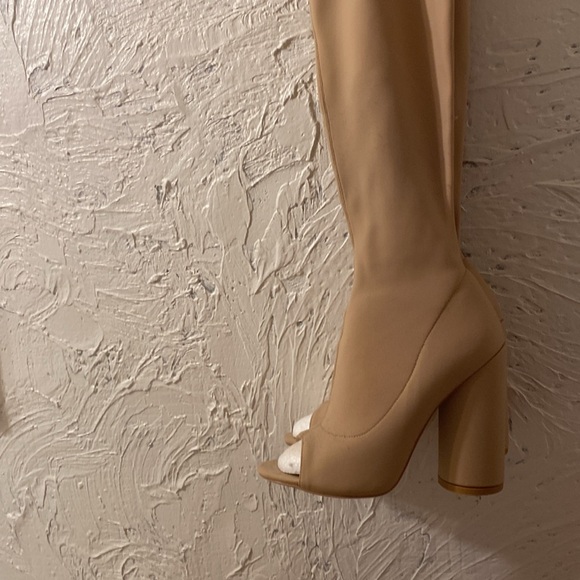 Stretch thigh high open toe boots block heel - Picture 3 of 4